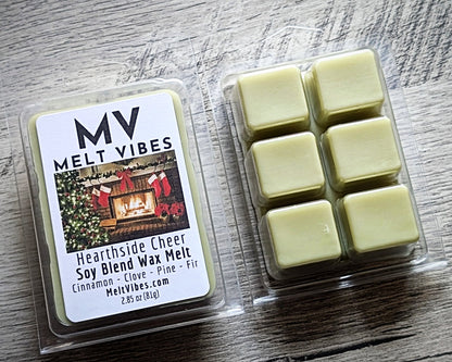 Packaged wax melts with 'Melt Vibes' label on a wooden surface